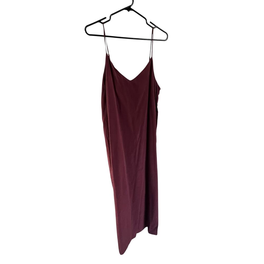 Madewell Size 12 Eva Slip Dress 100% Silk Maroon Purple Side Slits Midi Washable